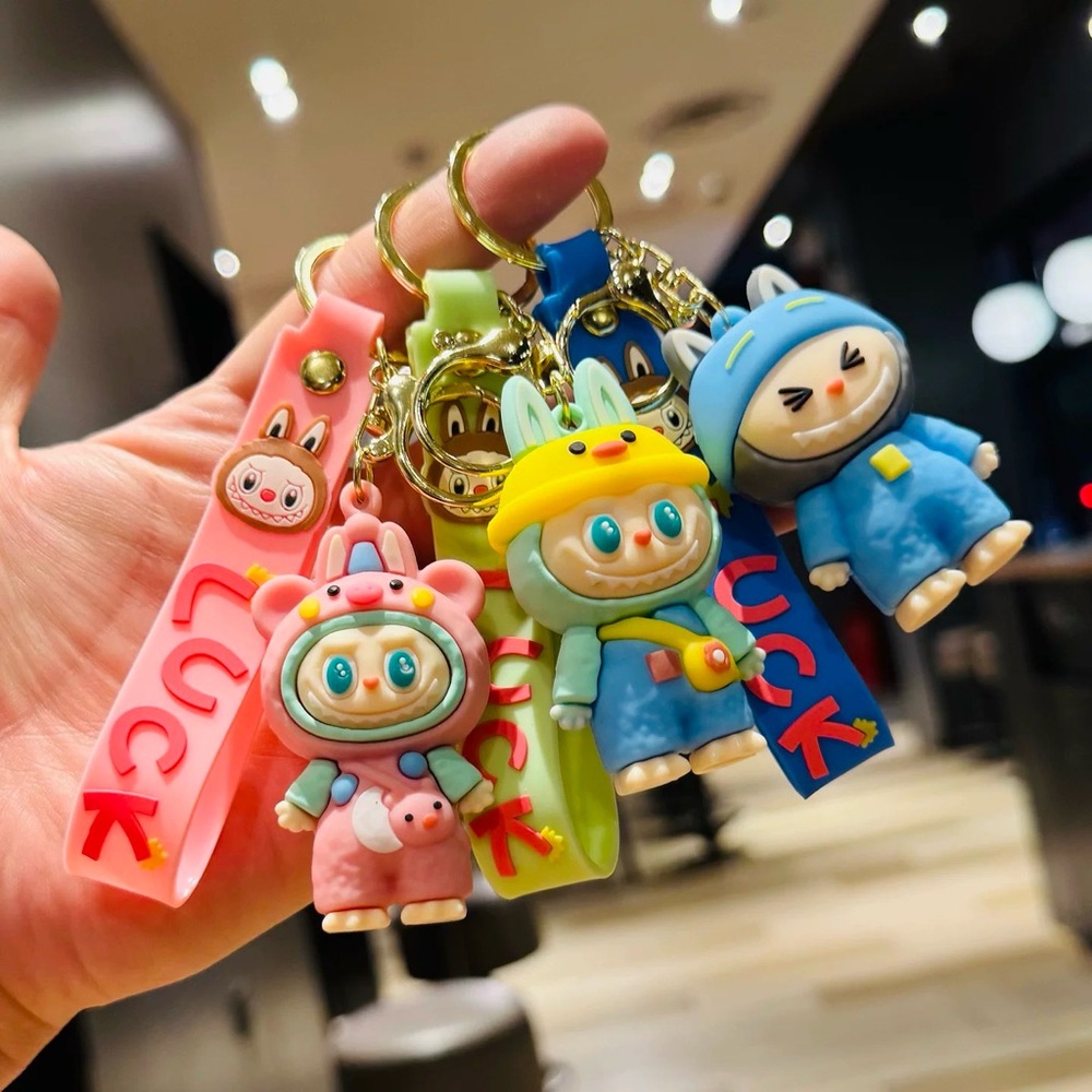 1 PC Labubu Keychain-Cute Bunny Key Ring Toy Rubber Pendant-Gift